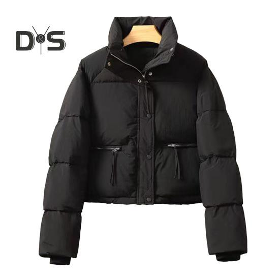 

Женское зимнее хлопковое пальто с утолщенной подкладкой, сплошной цвет, воротник-стойка, защита шеи, короткое ветрозащитное пальто с длинным рукавом, удерживающее тепло, женское пуховое пальто, куртка M чёрный