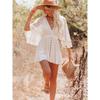 Summer New Sexy Sexy Front and Rear Depth V Neck Waist-Controlled White Lace Patchwork Batwing Sleeve Dress Female Dress