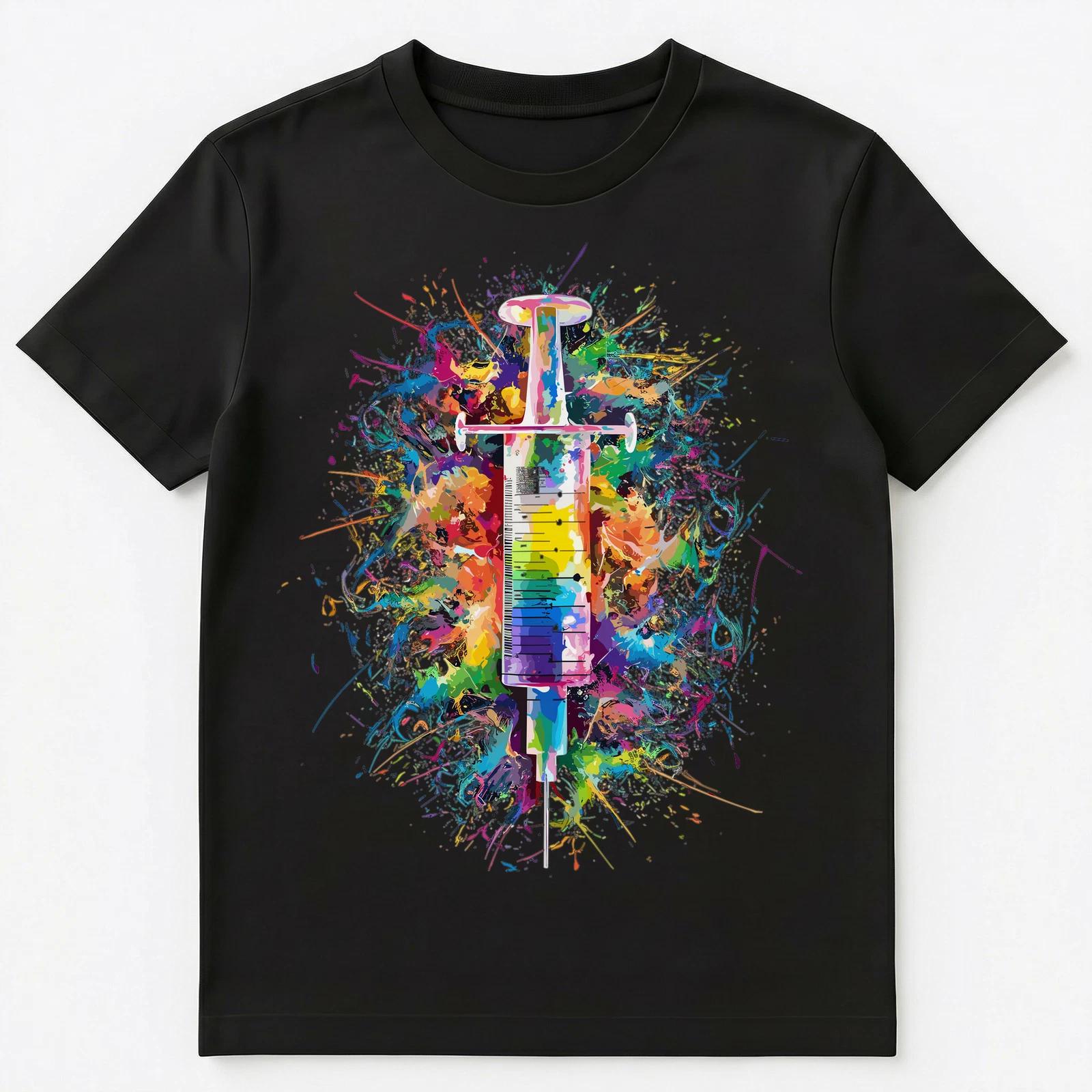 Colorful Paint Splash Syringe Art Graphic Unisex T-Shirt XL