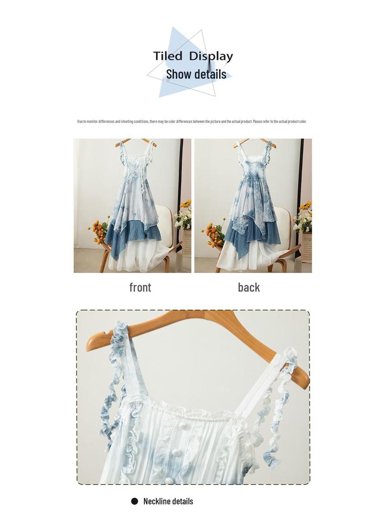 Yunnan Tie-Dye Indigo Fairy-Style Camisole Dress - Women's Elegant Travel Skirt