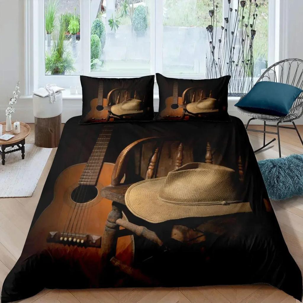 Western Cowboy Duvet Cover Set Vintage Farmhouse Bedding Set For Kids Boys Teens Queen Size Soft 2/3Pcs Polyester Quilt Cover