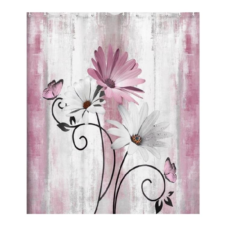 Pet Friendly Floral Shower Curtain Waterproof Polyester Bathroom Decors With Reinforced Edges For Safety