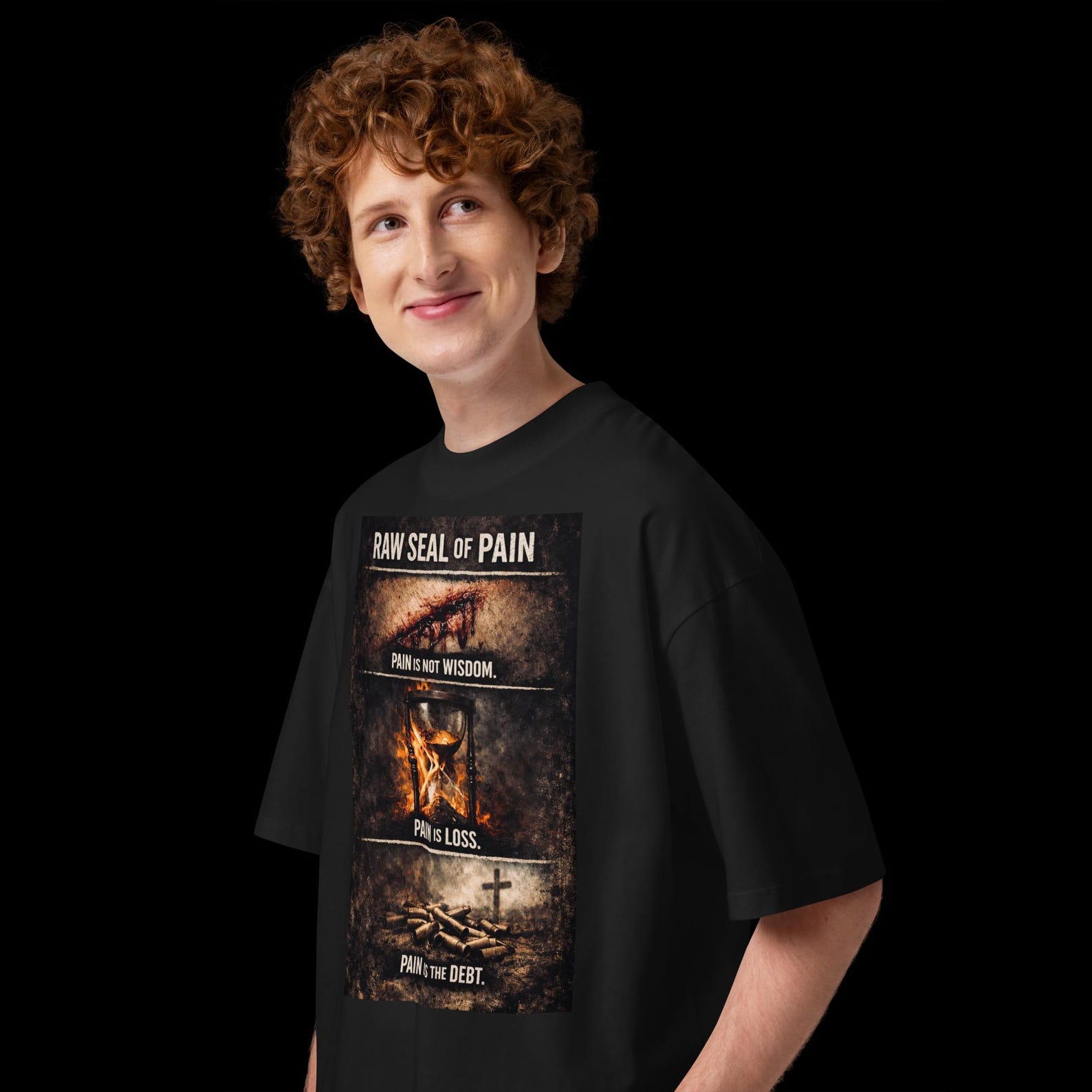 Raw Human Truth Burns Oversized Graphic Tee | Stanley Stella Blaster 2.0 High Neck Streetwear T-Shirt Unisex Organic S