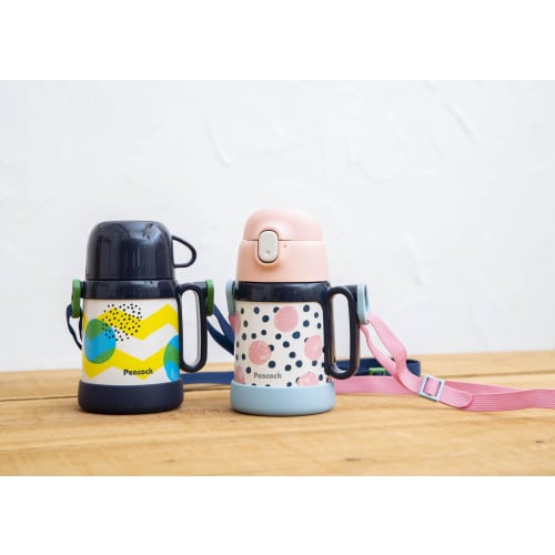 The-peacock Thermos Industry (The-peacock) Peacock Water Bottle, 0.36L/0.4L, 2-way Insulated, Stainless Steel Thermos Bottle, for Kids, One-Touch Cup,