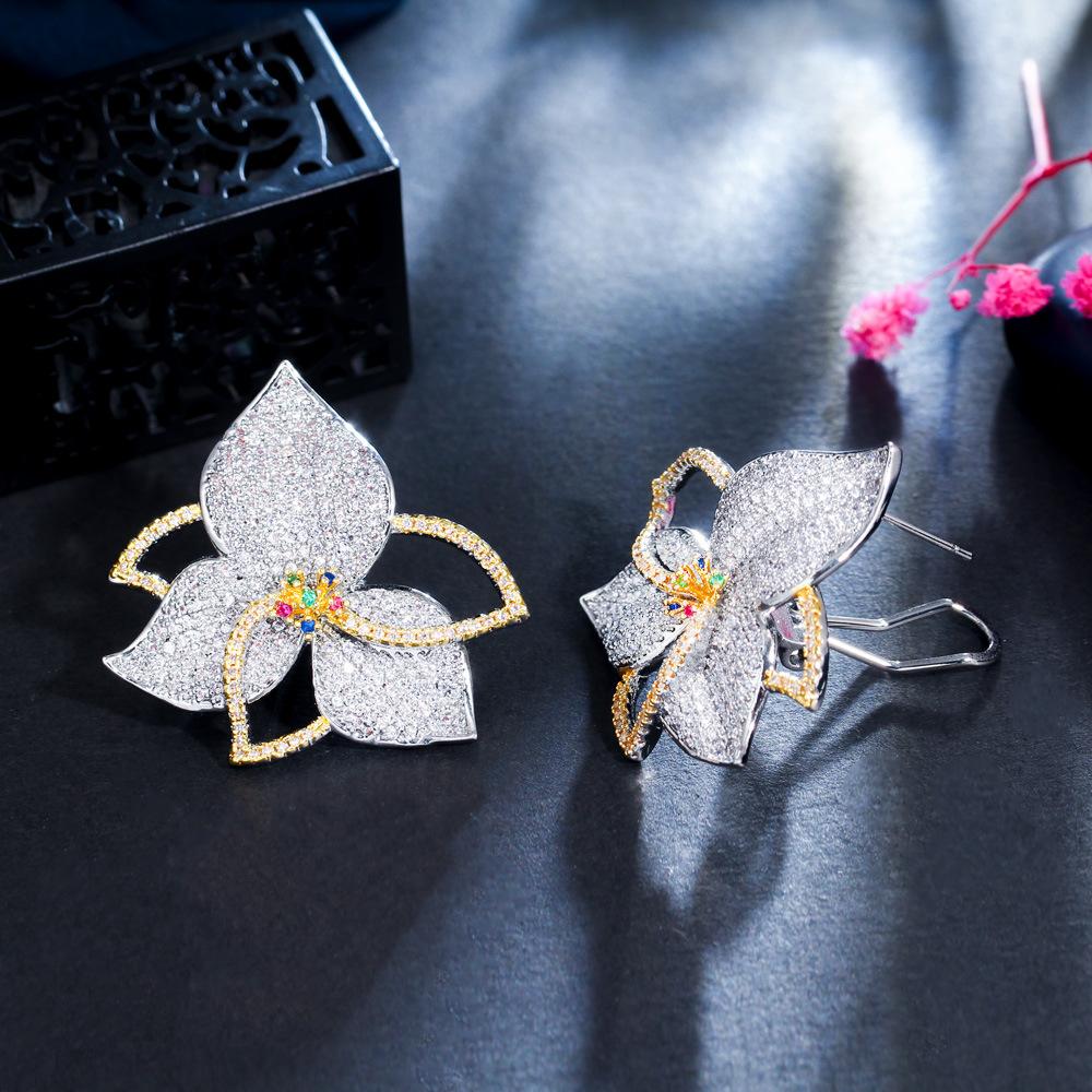 E0227 Personalized Petal Earrings Micro-Inlaid Zircon Color-Preserving Summer Trinkets