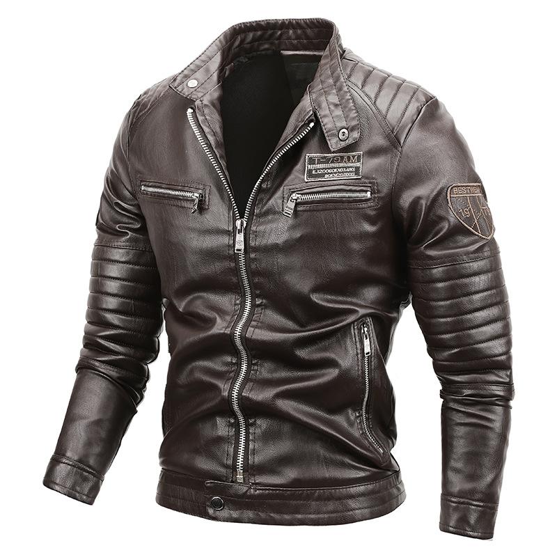 Veste en cuir pour homme, combinaison de moto et veste en cuir velours