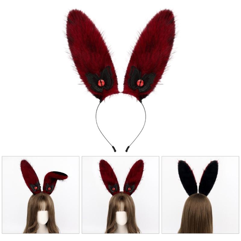 Rabbit Ears Hairhoop Plush Bunnies Ear Hairband Hairhoop Halloween Cosplay Accessories for Women Birthday