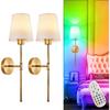 Depuley Battery Operated Wall Sconce: Set of 2 Wireless Wall Lights with 10000mAh Dimmable Bulbs and Remote for Bedroom - Rechargeable 15 Colors Gold