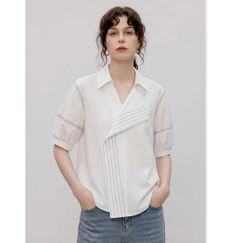 Demana Women s Irregular Lapel Short Sleeve Shirt XL