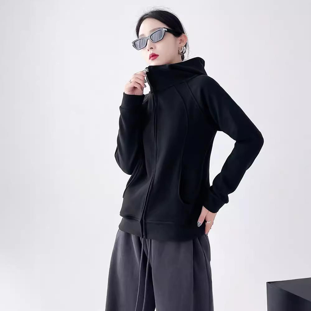 Autumn and Winter Olympic Velvet Korean Version Simple Sports Versatile Sweater Jacket Turtleneck Line Personality Hoodie Top