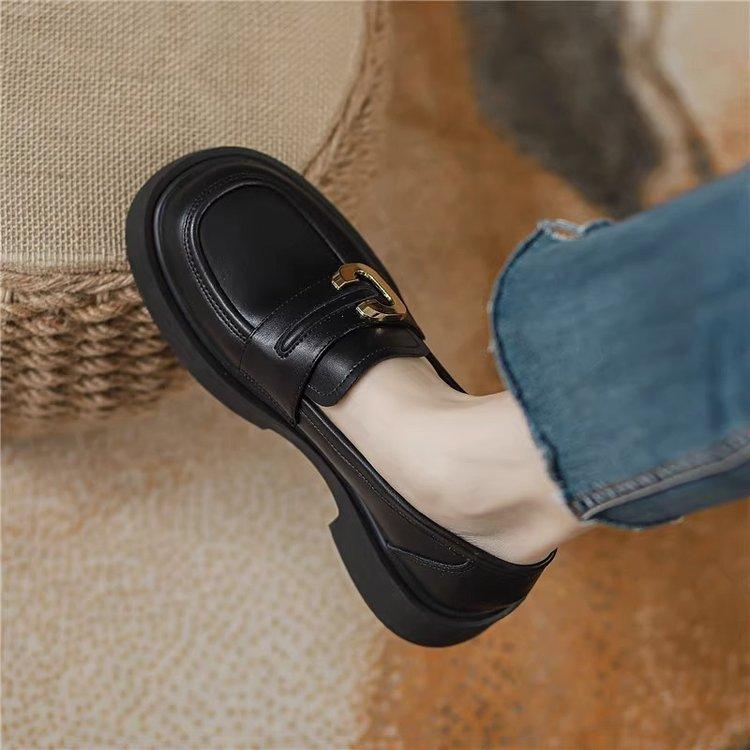 Soft leather version~ British style small leather shoes women's 2025 new versatile platform one-pedal loafers college style jk shoes
