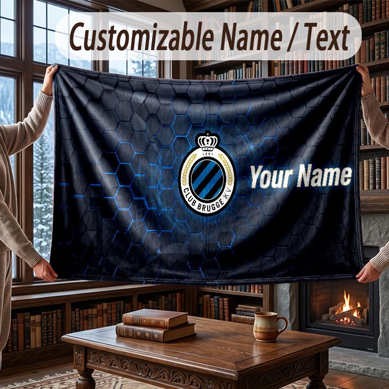 Custom Name Flannel Throw Blanket Club Brugge FC Pattern Warm Home Decoration