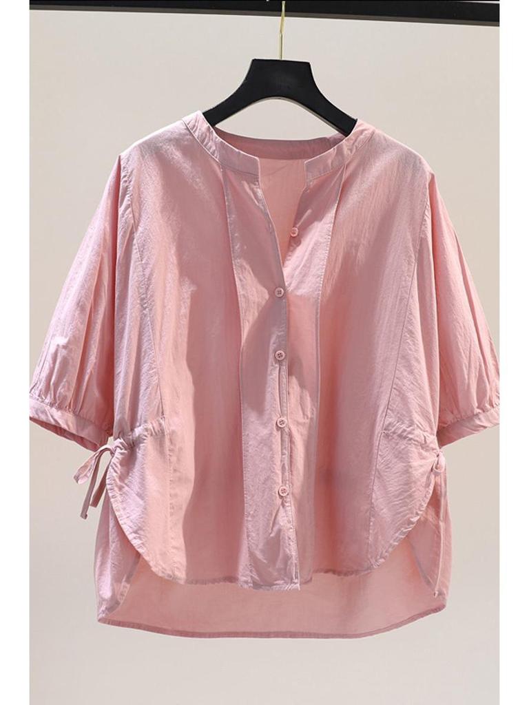 Women's Summer Casual Ruched Short Sleeve Blouse - Slim Fit, Plus Size