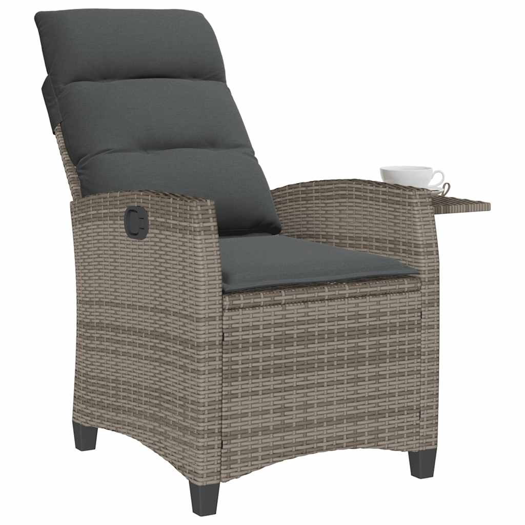 Relax Garden Chair with Side Table Adjustable Grey Poly Rattan