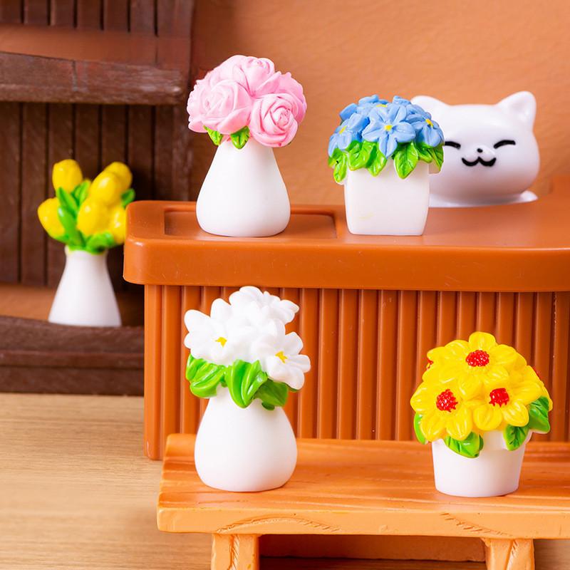 6Pcs/set Mini Flower Plant Bonsai Miniatures Resin Ornaments Moss Terrarium Micro Landscape Fairy Garden Decoration