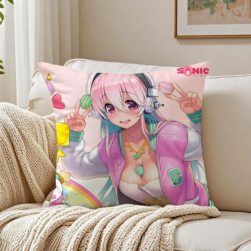 game character idol SSuper SSonico Cushion Cover Pillowcase Antidustmite living Room Sofa Decor Cushion Room