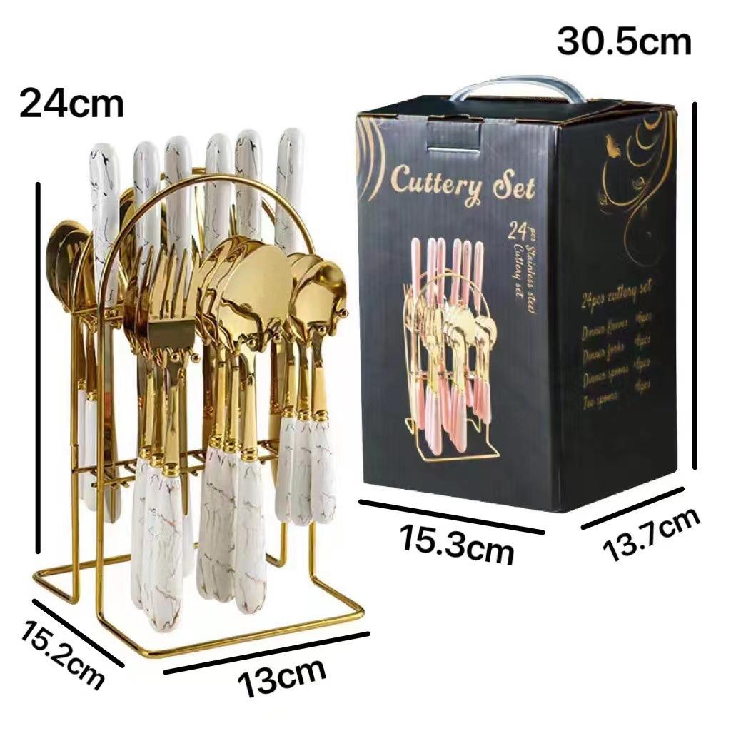 24 Pcs Flatware Set Stainless Steel Knives Forks Spoons Cutlery Set Service for 6 Kitchen Utensil Tableware Set