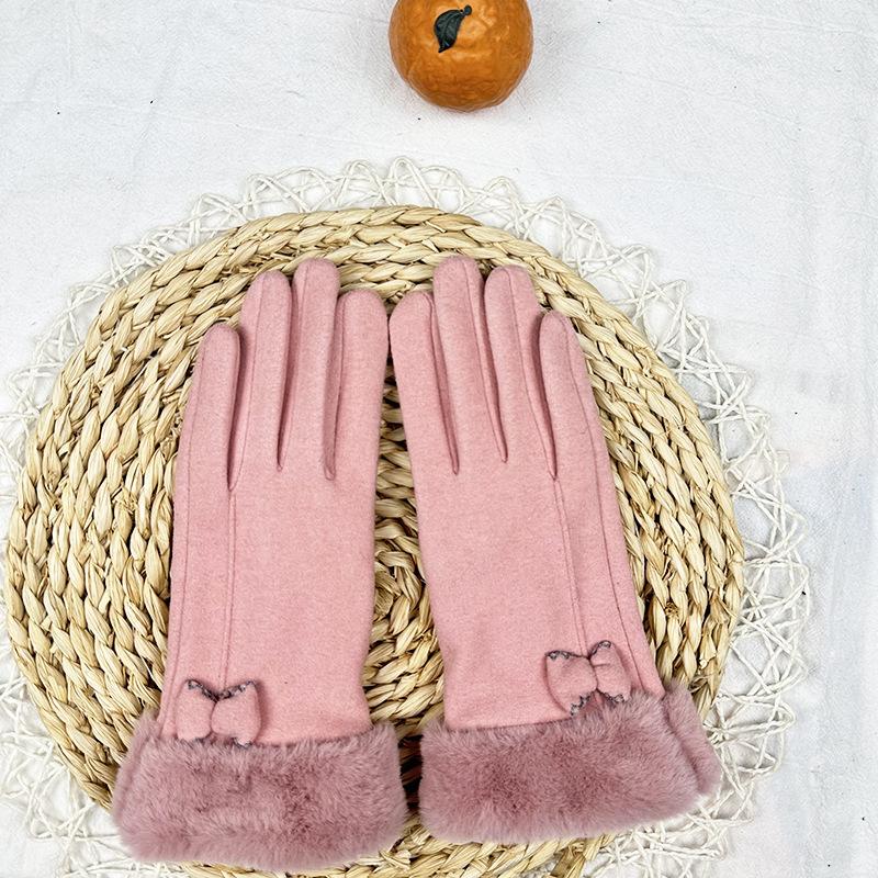 Bow Warm Gloves Women'S Thickened Velvet Cold-Proof Cycling Gloves Can Touch The Screen