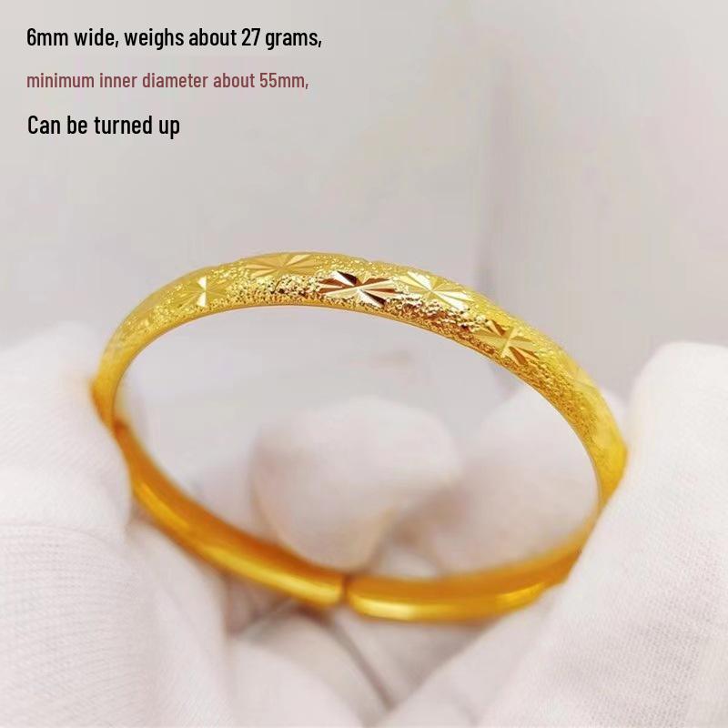 Латунный открытый браслет с позолотой, 6 мм - Гладкая полоса, Женский браслет  Метеоритный дождь , Идеальный подарок