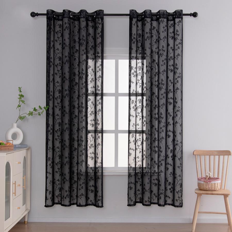 European Style Sheer Curtains with Gourd Floral Embroidery - Lightweight Polyester Fabric, Easy Install Grommet Top Design
