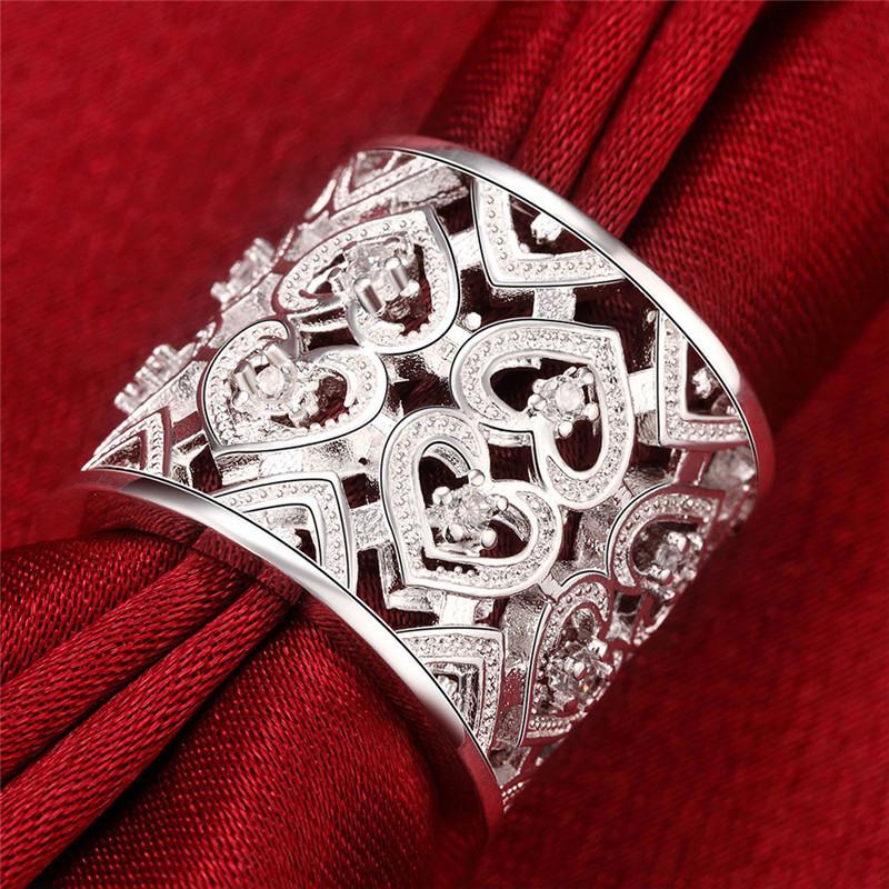 Women's Copper Plated Rings Engagement Wedding Bridal Jewelry Inlaid Stone Multi Heart Ring-Coppery-Opened Adjustable Size R106