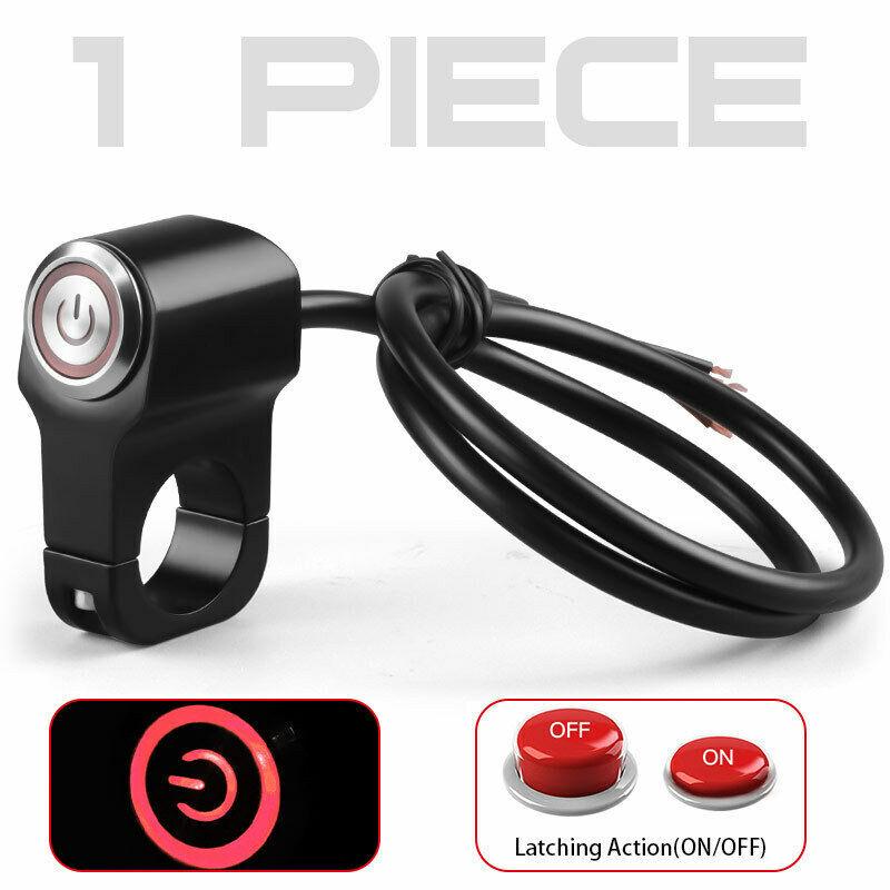 22mm 7/8in Motorcycle Handlebar Headlight Switch with Red/Blue LED Light Fog Spot Light Momentary Button Switch Waterproof