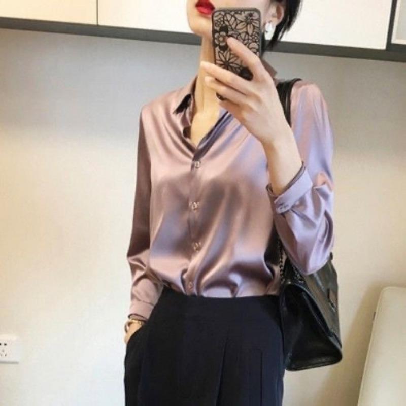 Langarm-Satinhemd Damen Design Nische Frühling und Sommer Sonnenschutz Vielseitig Fallend Retro Hongkong-Stil Hemd Top