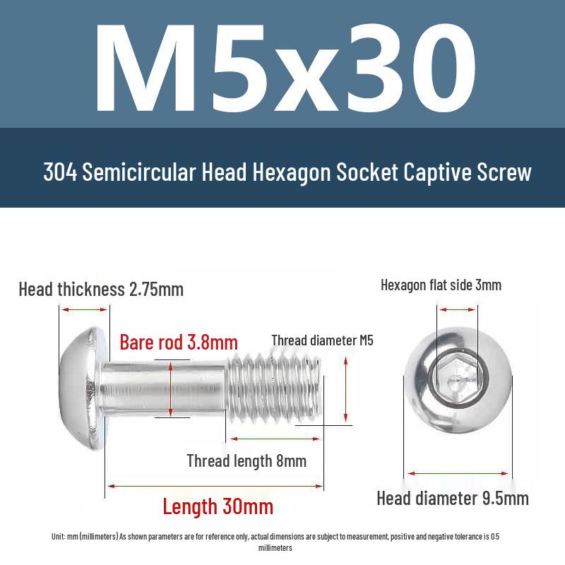 Yigu 304 Stainless Steel Anti-Loosening Hex Socket Captive Screws - M2/M3