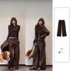 Womens Khaki Hooded Oversized Sweatshirt Set Loose Fit Casual Outfit Fall 2026 Korean Style Streetwear