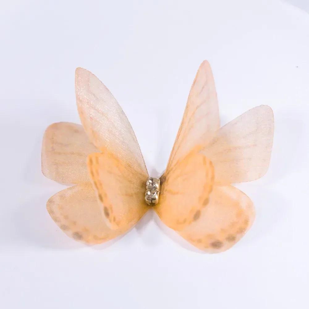 50 Stück 3D Organza Stoff Schmetterlings-Applikationen Doppellagige Chiffon Schmetterlings-Stickerei-Aufnäher Handgefertigte Haarnadel-Accessoires