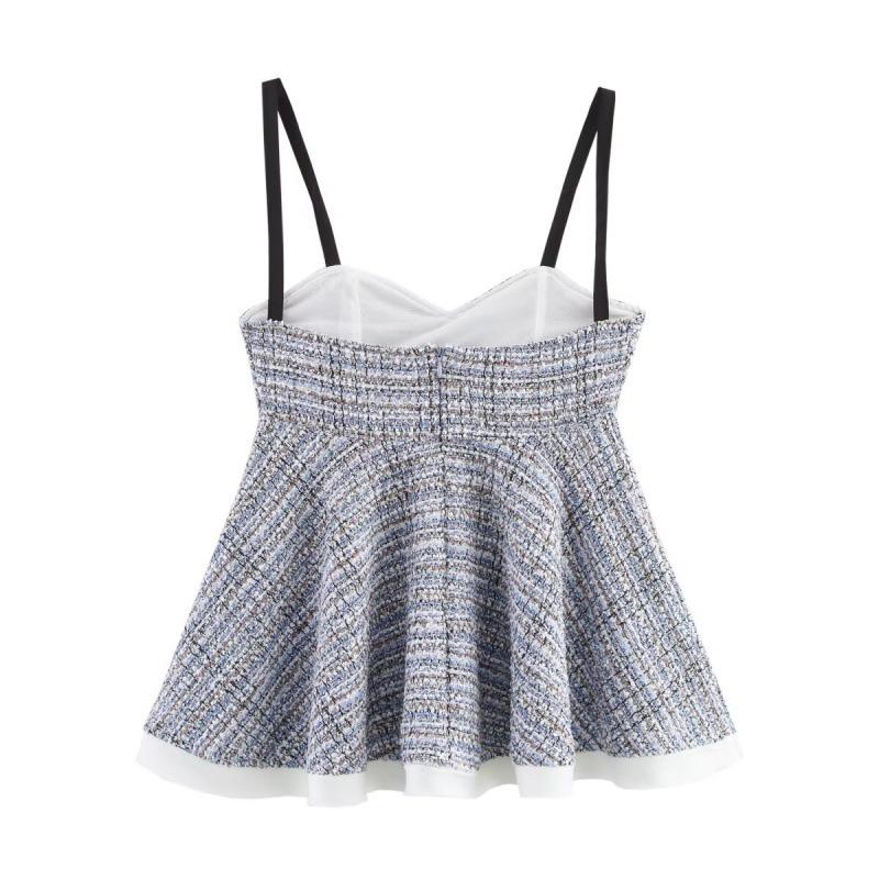 European & American Style Halter Tank Top: Women's Summer Tweed Heart-Neck Design