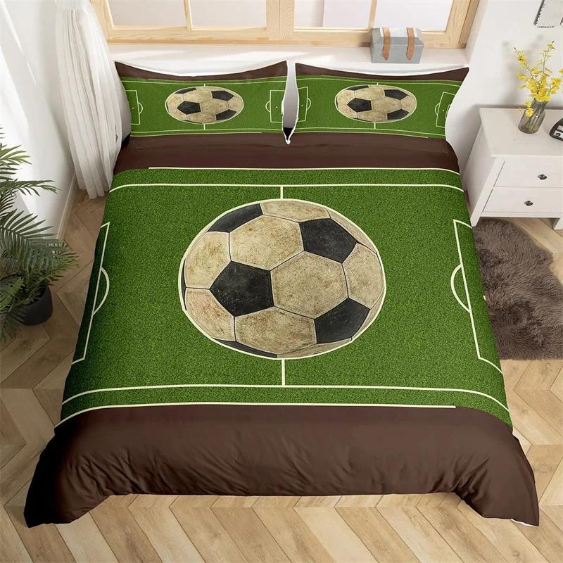Comforter Soccer Sports Football Game Geometric Pattern Bedding Set For Kids Boys Girls Microfiber Ball Gaming
