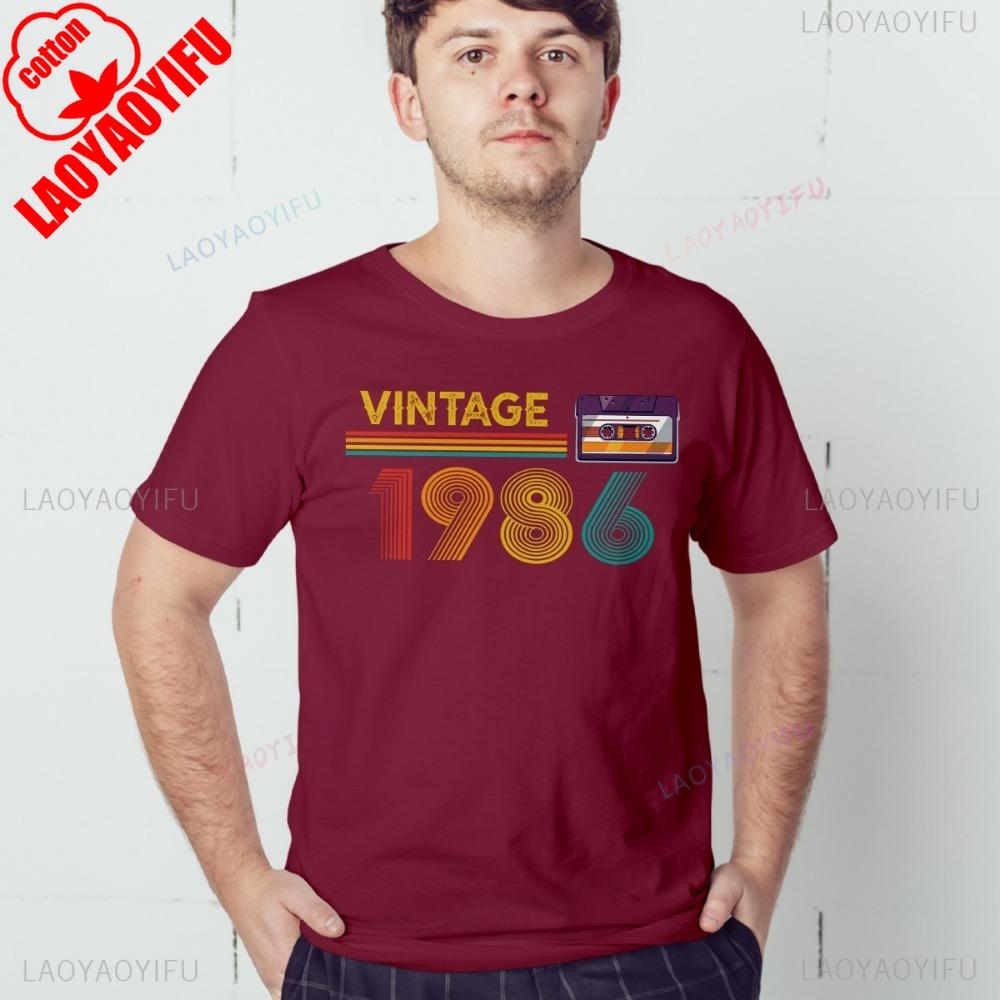 Vintage 1986 40th Birthday Mens TShirt Retro Cassette Graphic Tees Oneck Streetwear Classic Pattern High Quality Cotton Tees