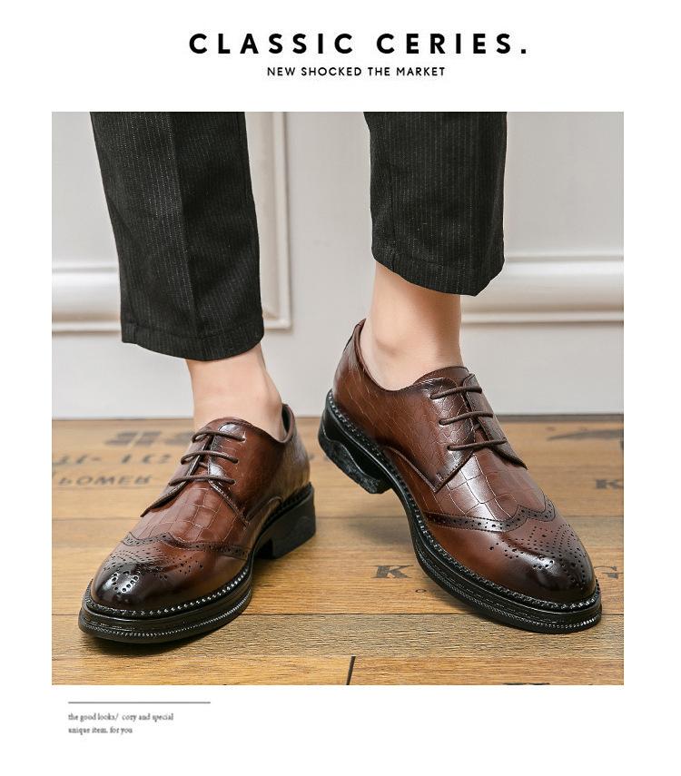 Leather shoes men's formal wear 2025 summer men's shoes breathable Brock business British suit wedding pointed shoes