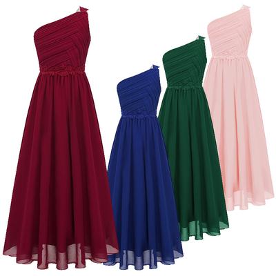 Mädchen One Shoulder Rüschen Lange Maxikleider Junior Brautjungfernkleid Kinder Hochzeit Abend Party Formelle Kleider