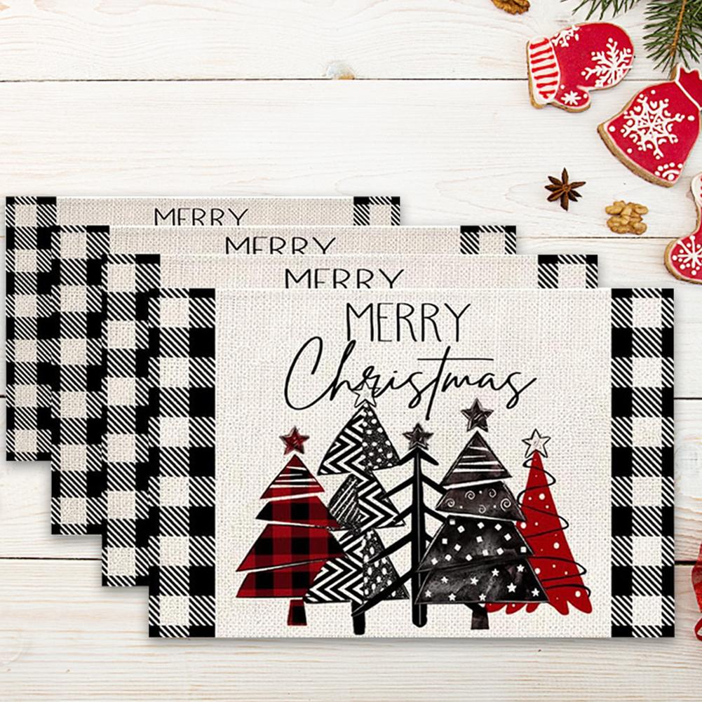4/6 Pcs Merry Christmas Placemats 18 X 12 In Indoor Kitchen Dining Table Decorations Xmas Tree Placemats Dining Table Mats
