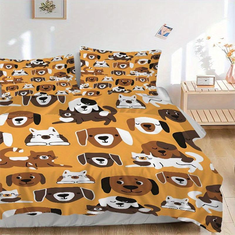 

3pcs DogPrints Bedding Set, Suitable for Bedroom Decoration, (Includes 1 Duvet Cover And 2 Pillowcases, Quilt Not Included) yy250822150 135x200cm