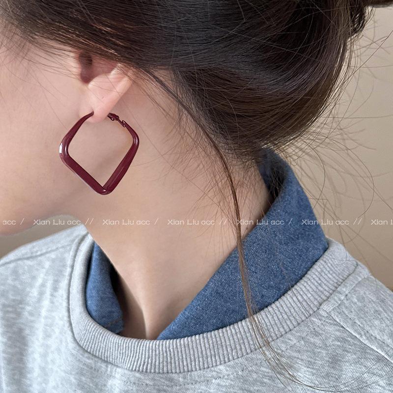 Hong Kong Style Real Gold Electroplated Leopard Print Circle Earrings Square Face Retro High-end Earrings Commuter Versatile Earrings Niche