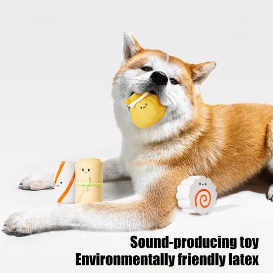 Latex Dog Chew Toy Squeaky Puppy Teething Toy Cute Food Shape Teeth Cleaning Toy for Aggressive Chewers Dogs Boredom Relief