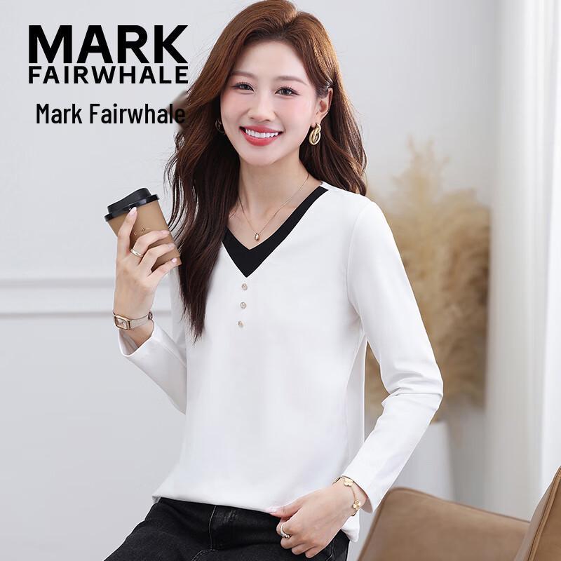 MARK FAIRWHALE Women's V-Neck Long Sleeve Faux-Layer T-Shirt