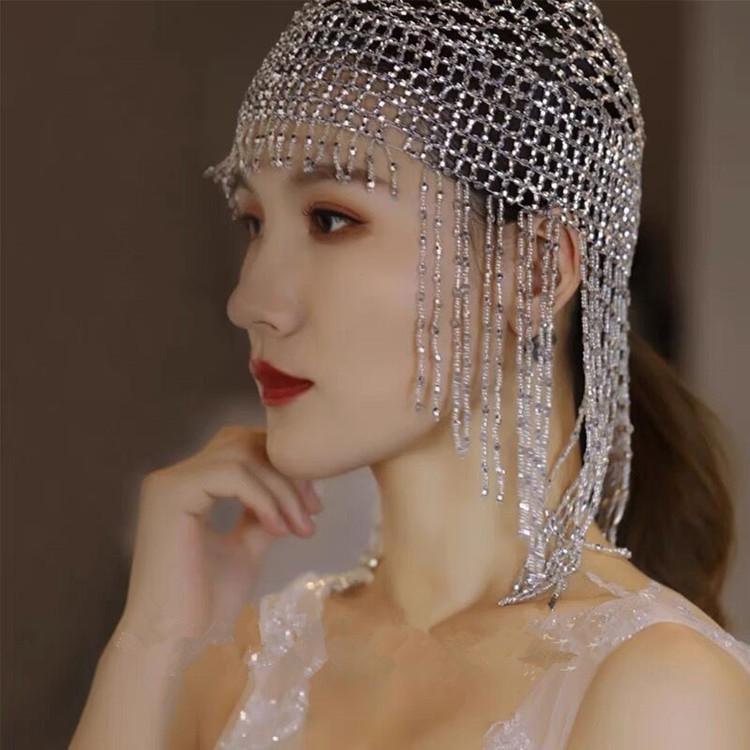 1920s Beaded Cap Headpiece Roaring 20s Beaded Flapper Headpiece Belly Dance Cap Exotic Cleopatra Headpiece for Gatsby Party