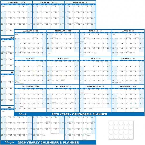 24  x 36  2026 Wall Calendar, Folded Wet & Dry Erase Wall Calendar 12 Month, Yearly Laminated Annual Calendar 2026, Reversible Wall Calendars, 24 x36  wall calendar