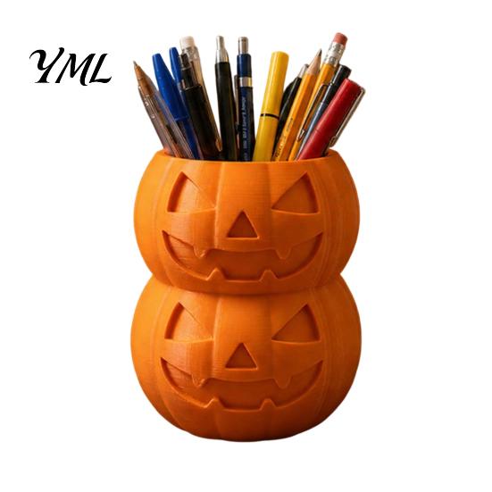 Unique Desk Organizer 3D Printed Double Pumpkin Pen Holder, Stacked Desktop Organizer, Stationery Halloween Storage Container for Pencils Markers And