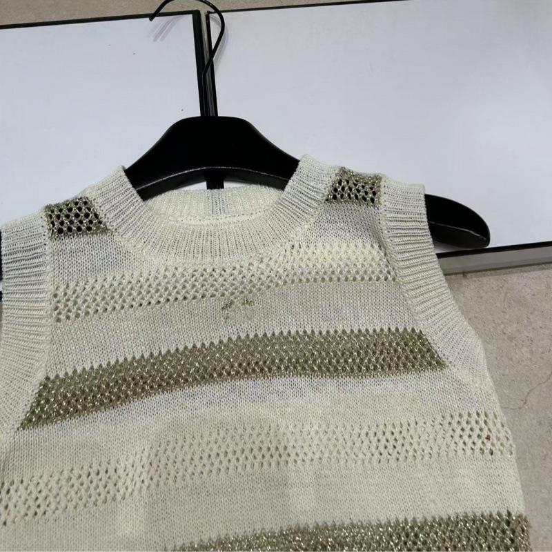 High-Quality Gold & Silver Thread Striped Knit Round Neck Vest - 2026 Summer Slimming Crochet Top