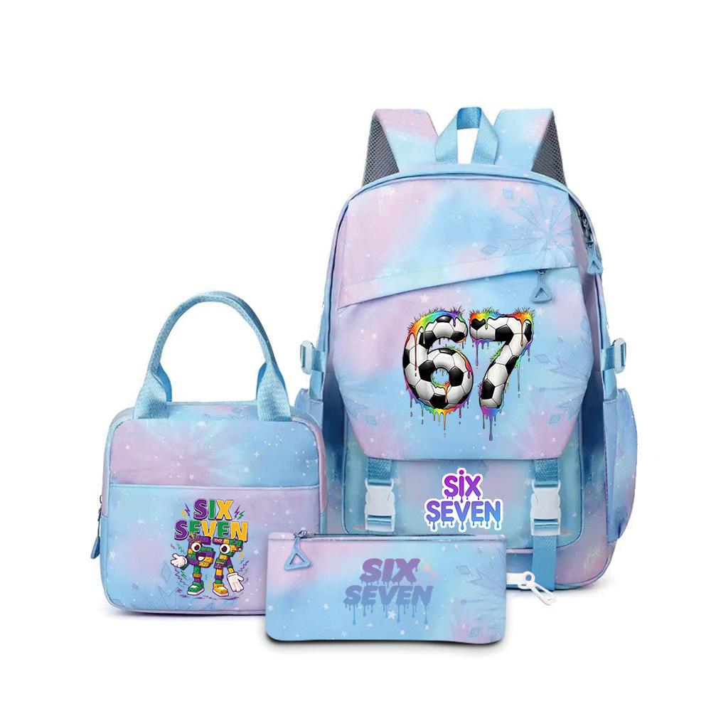 67 Impression Numérique de Dessins Animés Sac à Dos d'École Primaire et Secondaire Sac à Lunch Sac à Dos de Voyage Trois Pièces Three piece set