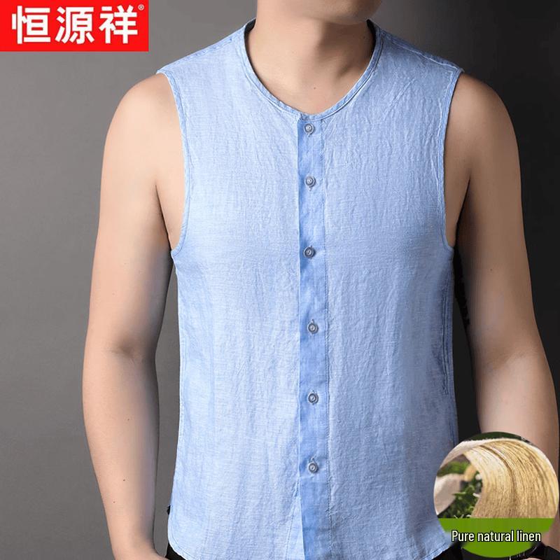 Hengyuanxiang Men s Pure Linen Sleeveless Vest L