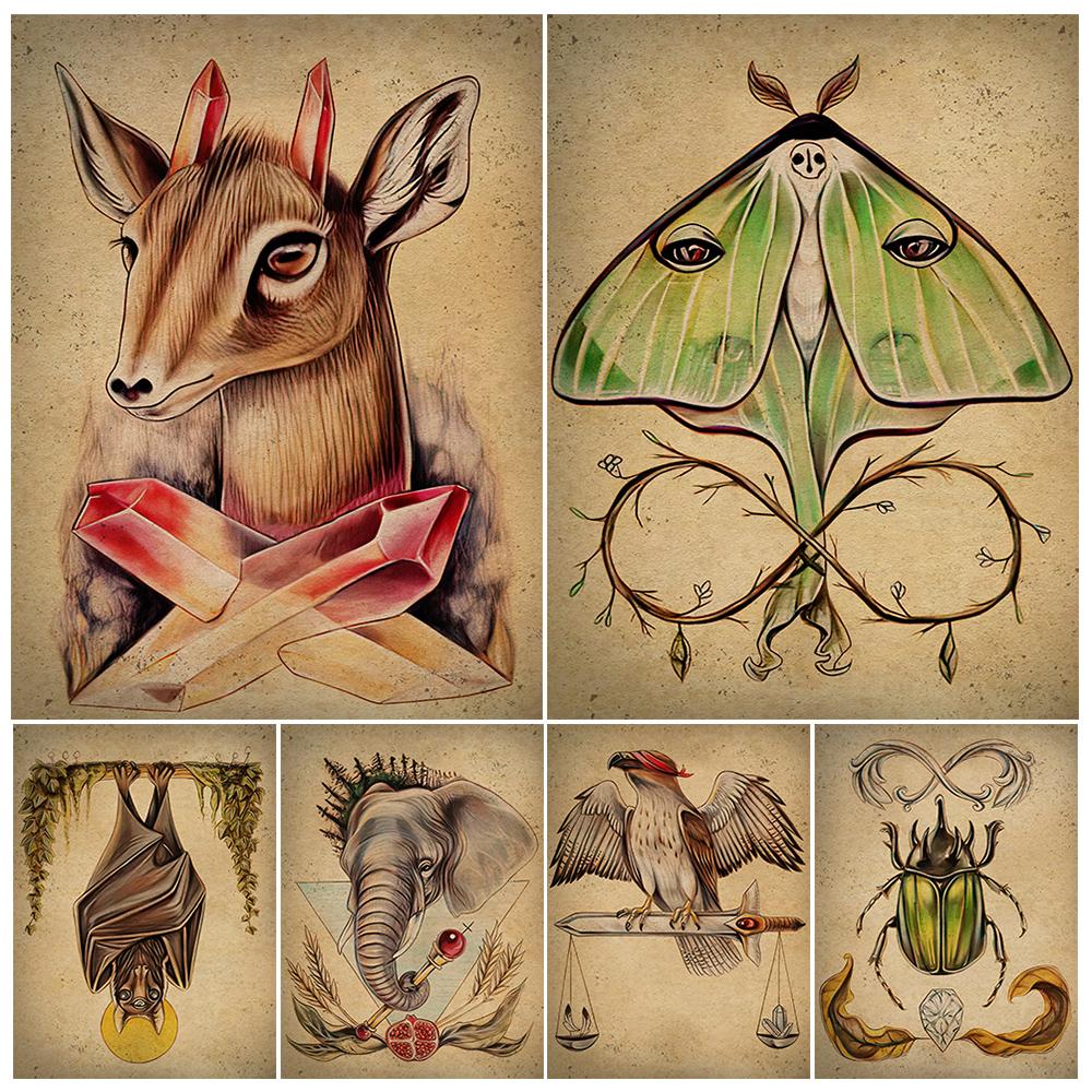 

Художественные плакаты с жуками, пауками, слонами, летучими мышами, мотыльками, загадочными животными и печатные волшебные биологические холсты для украшения дома 21cm×30cm NoFrame