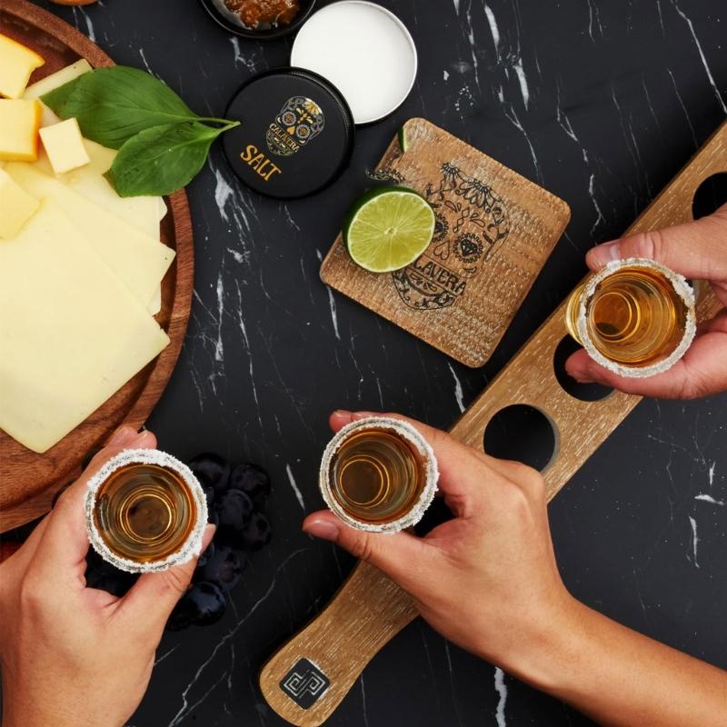6 Holes Wooden Stand for Tequila Shot Glasses Presentation Tray Large Capacity Display Storage Solution