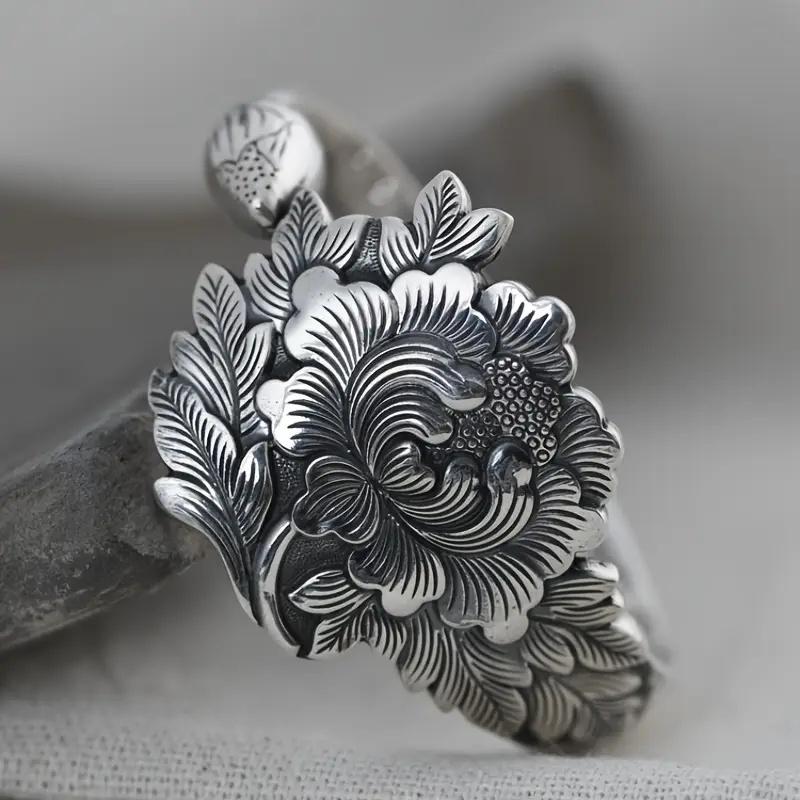 Vintage Flower Opening Rings for Women Anti Silver Color Aesthetic Floral Adjustable Rings Gift Daily Party Retro Jewelry