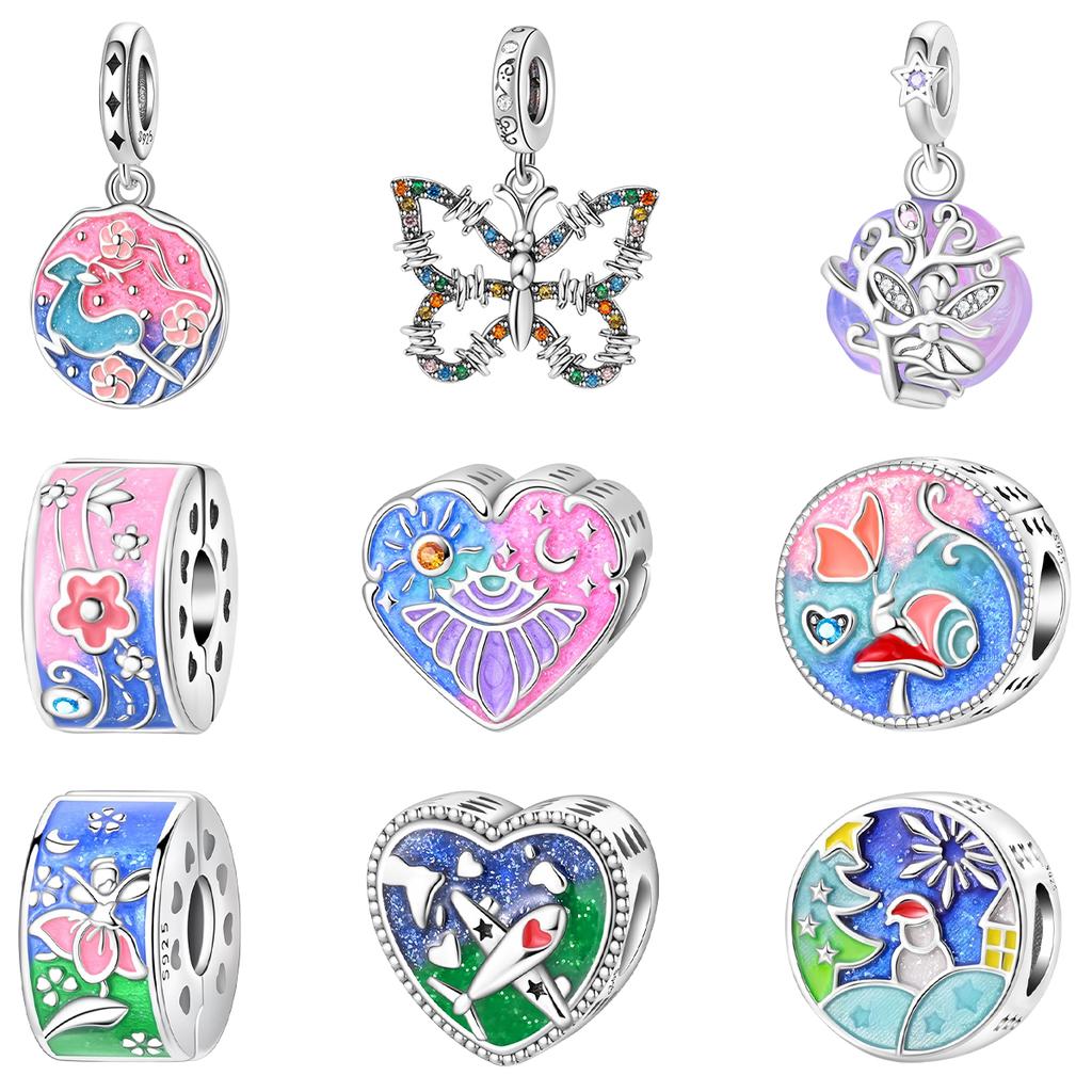 925 Silver Unicorn Pendant Noctilucent Charm Bead DIY Princess Bracelet Colorful Jewelry Gift for Women